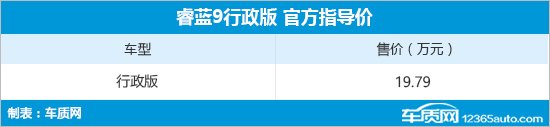 睿蓝9行政版正式上市 售价19.79万元