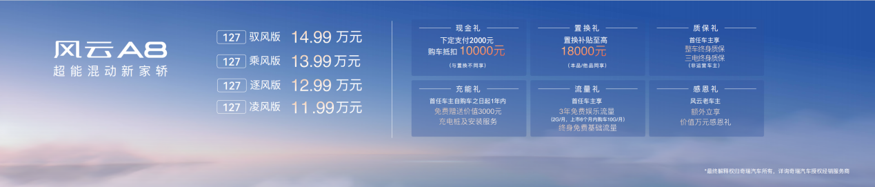 起售价11.99万元，奇瑞风云A8正式上市